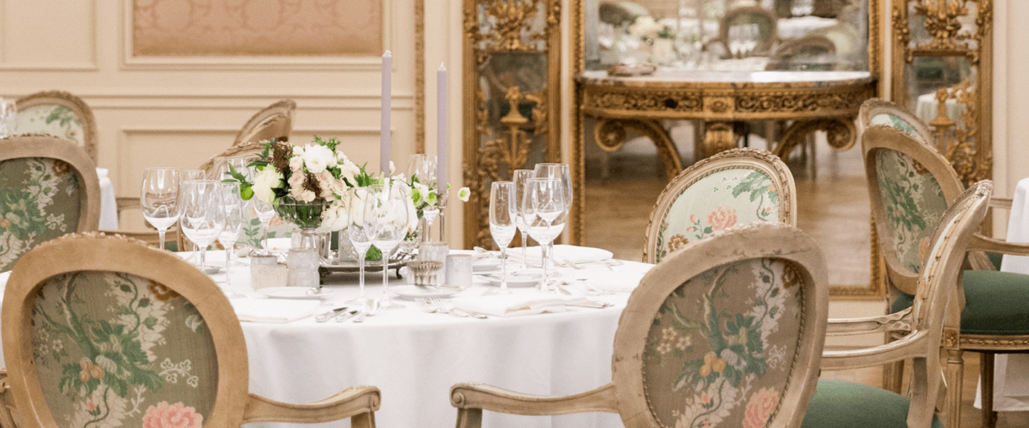 elegant table setting in Versailles ballroom